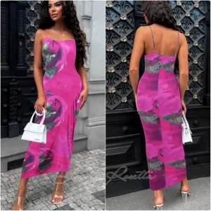 Pink Printed Spaghetti Strap Dress
