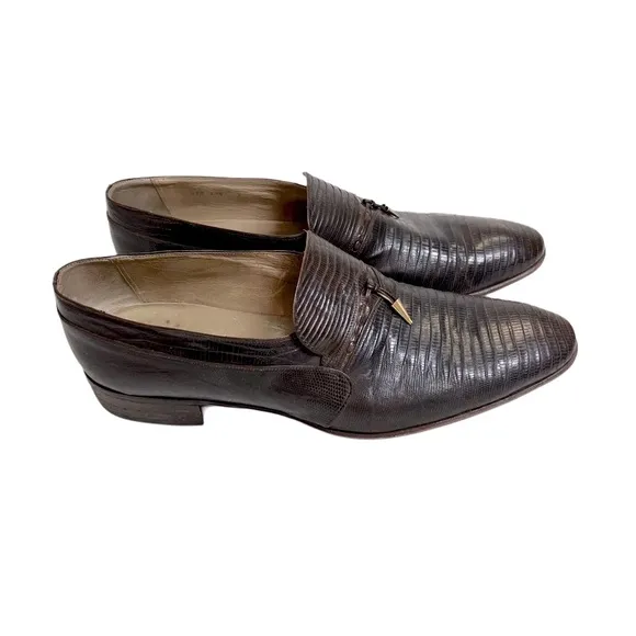 Pino Giardini Men's Brown Leather Lizard Slip-On Loafers classic shoes 10.5