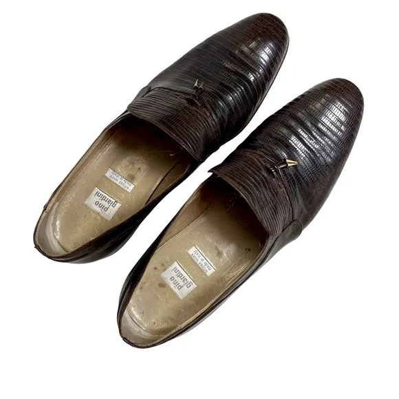Pino Giardini Men's Brown Leather Lizard Slip-On Loafers classic shoes 10.5