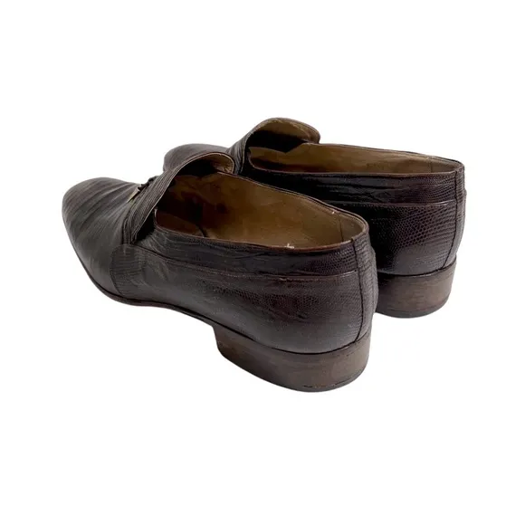 Pino Giardini Men's Brown Leather Lizard Slip-On Loafers classic shoes 10.5