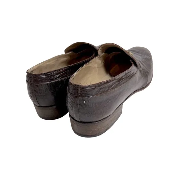 Pino Giardini Men's Brown Leather Lizard Slip-On Loafers classic shoes 10.5