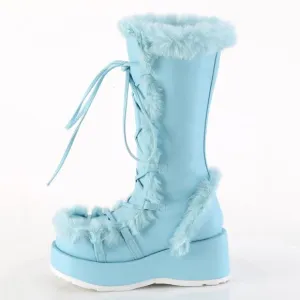 Platform Fur Trim Lace Up Boots