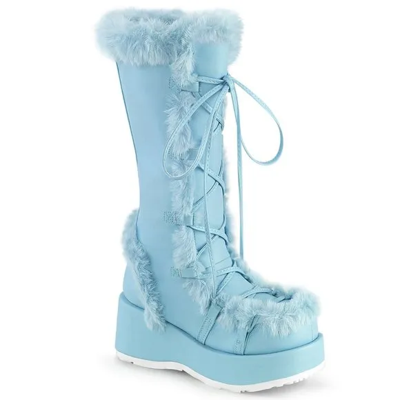 Platform Fur Trim Lace Up Boots