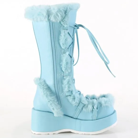 Platform Fur Trim Lace Up Boots