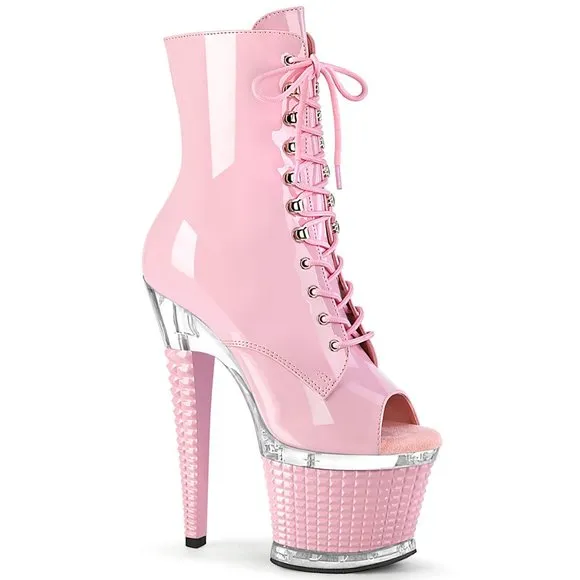 Platform Lace Up Clear High Heel Ankle Boots