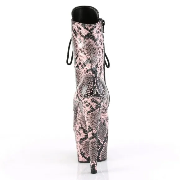 Platform Snake Print High Heel Lace Up Boots