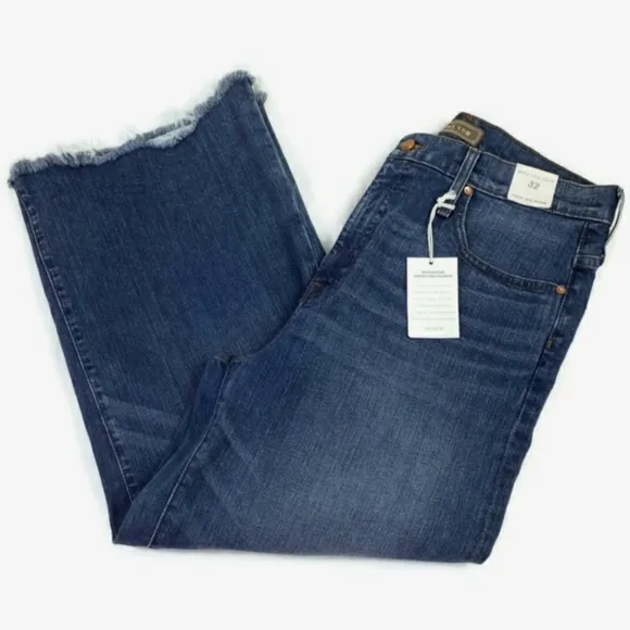 Point Sur J. Crew Wide Leg Cropped Fringed Jeans Womens Medium Blue Wash 32 NWT