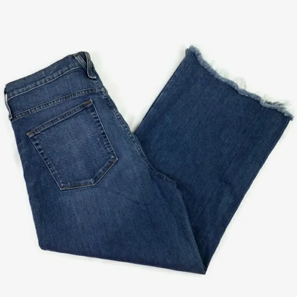 Point Sur J. Crew Wide Leg Cropped Fringed Jeans Womens Medium Blue Wash 32 NWT