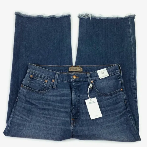Point Sur J. Crew Wide Leg Cropped Fringed Jeans Womens Medium Blue Wash 32 NWT