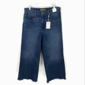Point Sur J. Crew Wide Leg Cropped Fringed Jeans Womens Medium Blue Wash 32 NWT