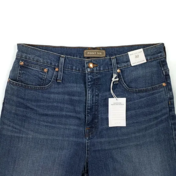 Point Sur J. Crew Wide Leg Cropped Fringed Jeans Womens Medium Blue Wash 32 NWT