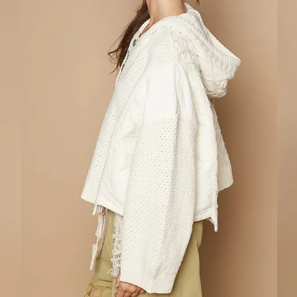 POL Hoodie Oversized Sweater Cable Knit Top Pullover Quarter Button Sweatshirt