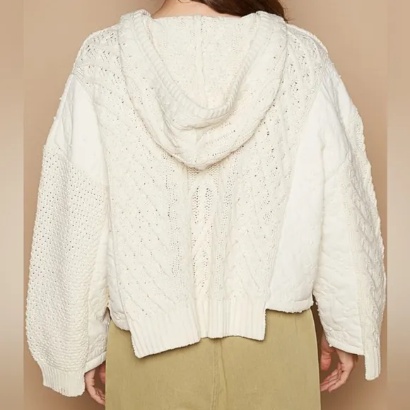 POL Hoodie Oversized Sweater Cable Knit Top Pullover Quarter Button Sweatshirt