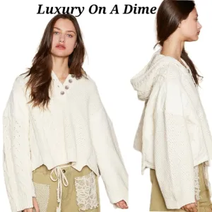 POL Hoodie Oversized Sweater Cable Knit Top Pullover Quarter Button Sweatshirt