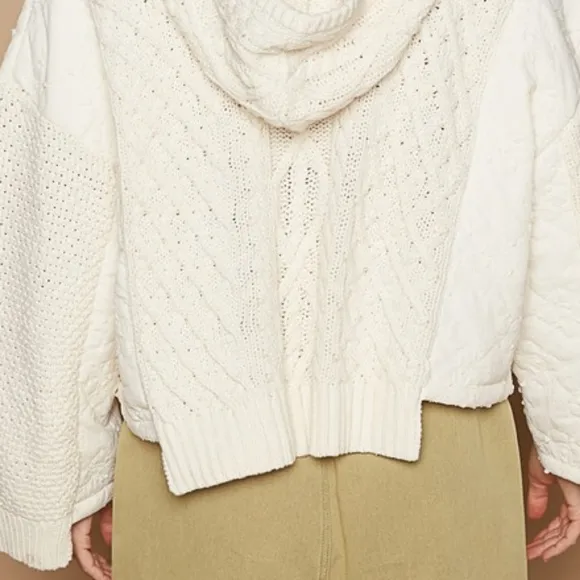 POL Hoodie Oversized Sweater Cable Knit Top Pullover Quarter Button Sweatshirt