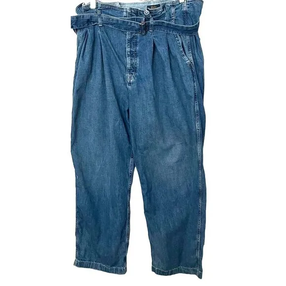 POLO RALPH LAUREN &quot;PAPERBAG&quot; JEANS, WOMENS, 32R, WIDE LEG, HIGH-RISE, BELT