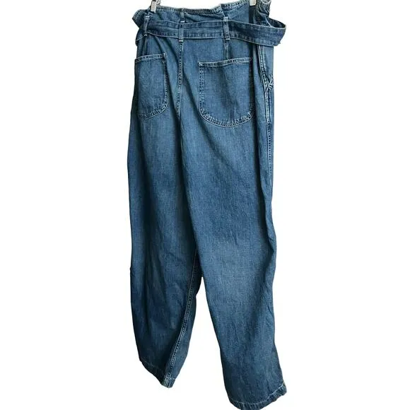POLO RALPH LAUREN &quot;PAPERBAG&quot; JEANS, WOMENS, 32R, WIDE LEG, HIGH-RISE, BELT