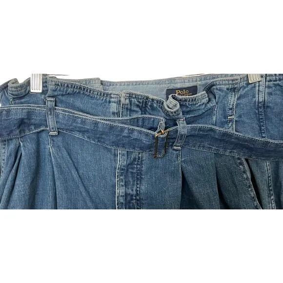POLO RALPH LAUREN &quot;PAPERBAG&quot; JEANS, WOMENS, 32R, WIDE LEG, HIGH-RISE, BELT