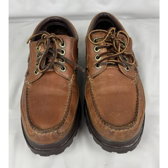 Polo Ralph Lauren Leather Loafers Mens 10 D Brown Boat Shoes Lace Up Preppy Work