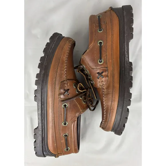 Polo Ralph Lauren Leather Loafers Mens 10 D Brown Boat Shoes Lace Up Preppy Work