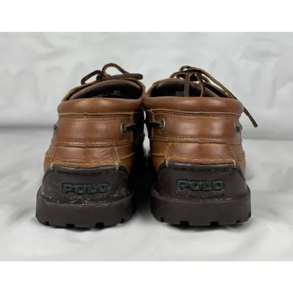 Polo Ralph Lauren Leather Loafers Mens 10 D Brown Boat Shoes Lace Up Preppy Work