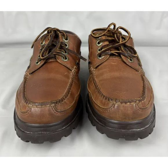 Polo Ralph Lauren Leather Loafers Mens 10 D Brown Boat Shoes Lace Up Preppy Work