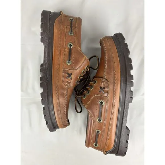 Polo Ralph Lauren Leather Loafers Mens 10 D Brown Boat Shoes Lace Up Preppy Work
