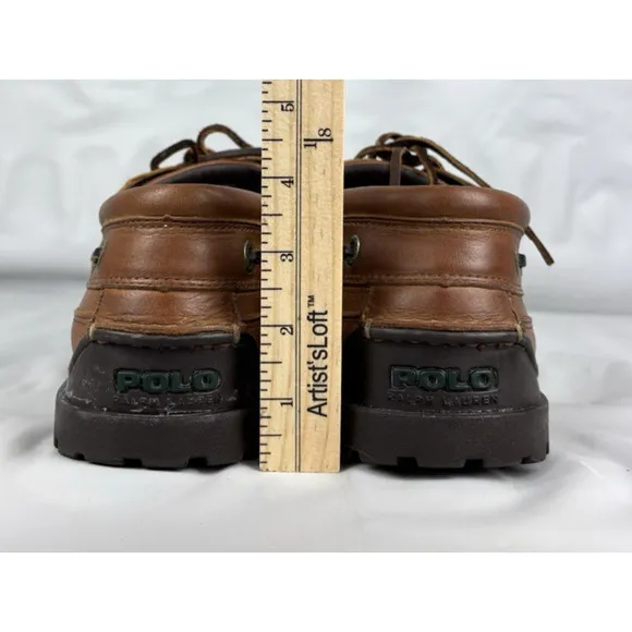 Polo Ralph Lauren Leather Loafers Mens 10 D Brown Boat Shoes Lace Up Preppy Work