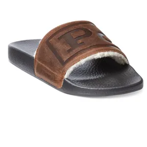 POLO RALPH LAUREN Men's Suede &amp; Sherpa-Lined Logo Slide Sandals Mens sz 7 nwot