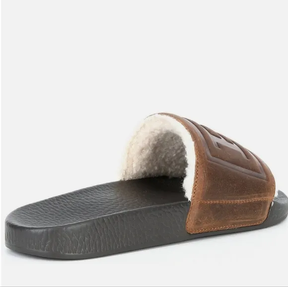 Polo Ralph Lauren Men's Suede Leather Shearling Slide Sandals Brown New 10 11