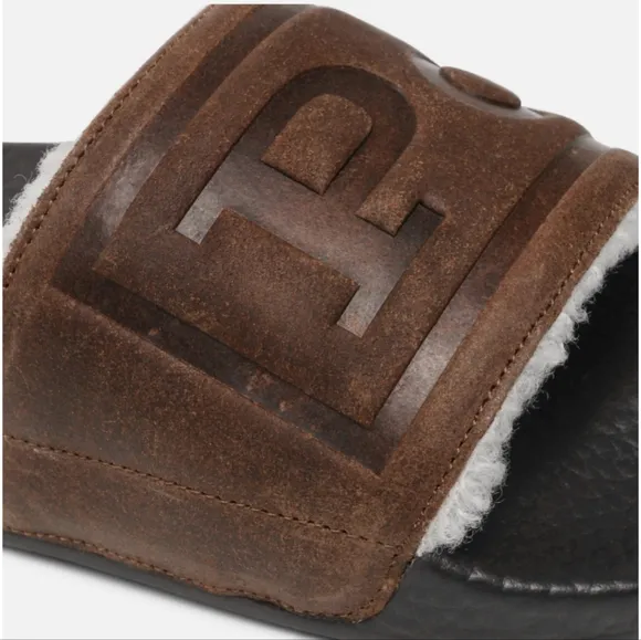 Polo Ralph Lauren Men's Suede Leather Shearling Slide Sandals Brown New 10 11