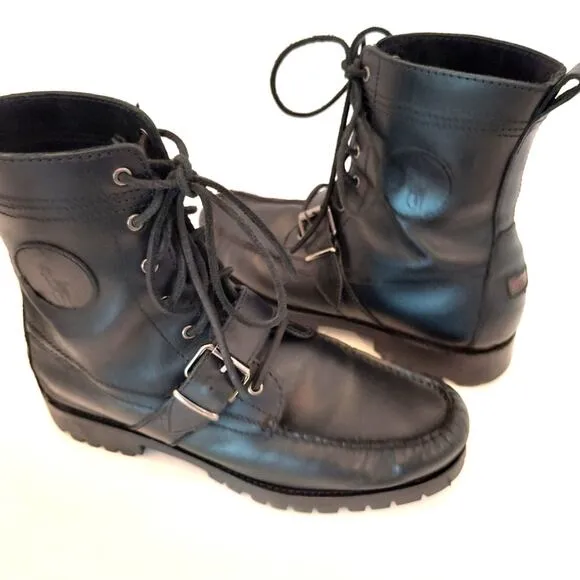 Polo Ralph Lauren Ranger Boots Men’s Size 9.5D Black Leather Buckle Lace Up