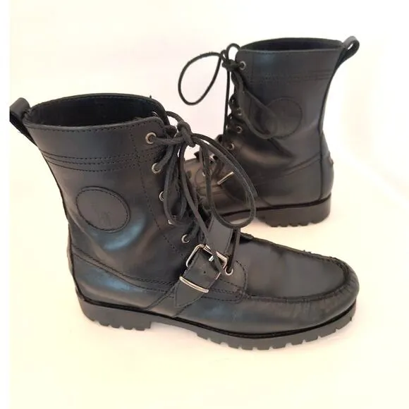Polo Ralph Lauren Ranger Boots Men’s Size 9.5D Black Leather Buckle Lace Up