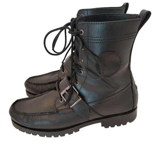 Polo Ralph Lauren Ranger Boots Men’s Size 9.5D Black Leather Buckle Lace Up