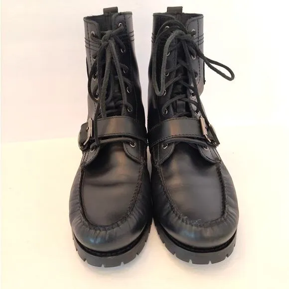 Polo Ralph Lauren Ranger Boots Men’s Size 9.5D Black Leather Buckle Lace Up