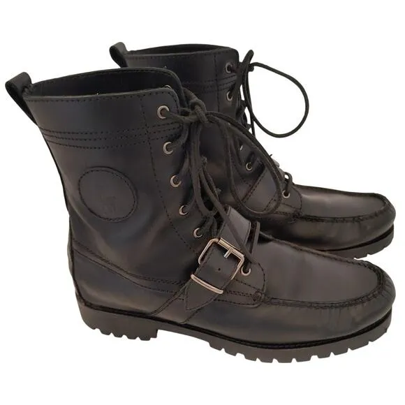 Polo Ralph Lauren Ranger Boots Men’s Size 9.5D Black Leather Buckle Lace Up