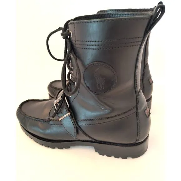 Polo Ralph Lauren Ranger Boots Men’s Size 9.5D Black Leather Buckle Lace Up