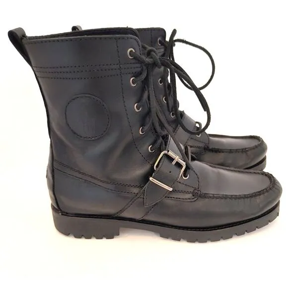 Polo Ralph Lauren Ranger Boots Men’s Size 9.5D Black Leather Buckle Lace Up