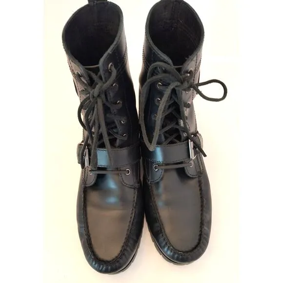 Polo Ralph Lauren Ranger Boots Men’s Size 9.5D Black Leather Buckle Lace Up
