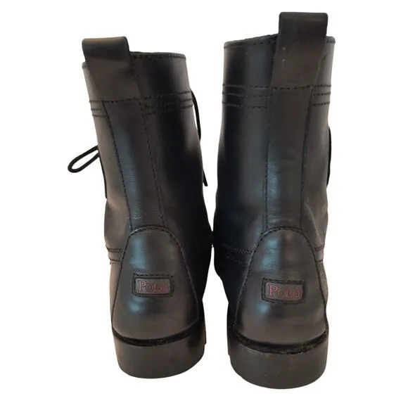 Polo Ralph Lauren Ranger Boots Men’s Size 9.5D Black Leather Buckle Lace Up