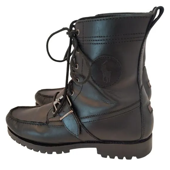 Polo Ralph Lauren Ranger Boots Men’s Size 9.5D Black Leather Buckle Lace Up