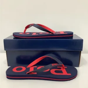 Polo Ralph Lauren Red blue Sandals Flip Flop Slide Logo Spell-out Men Size 10
