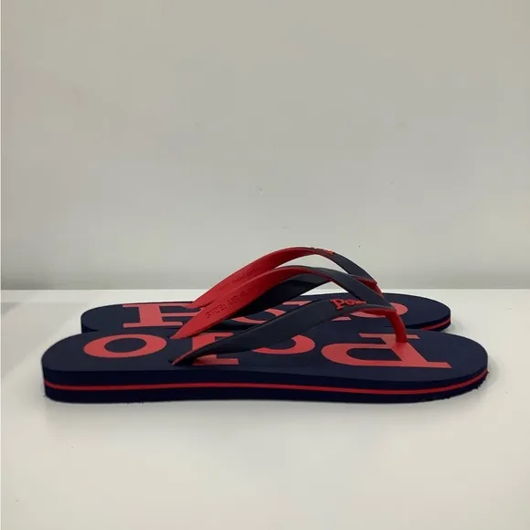 Polo Ralph Lauren Red blue Sandals Flip Flop Slide Logo Spell-out Men Size 10