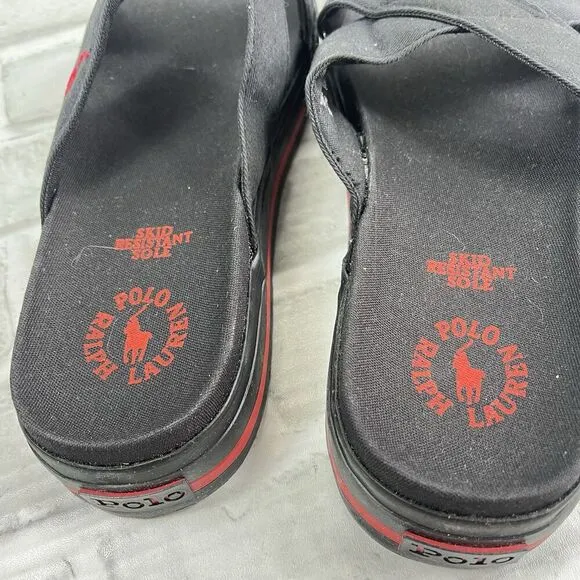 Polo Ralph Lauren Women's 9 Black/Red Canvas Slide Sandals Vintage 90s