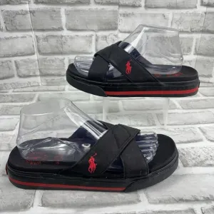 Polo Ralph Lauren Women's 9 Black/Red Canvas Slide Sandals Vintage 90s