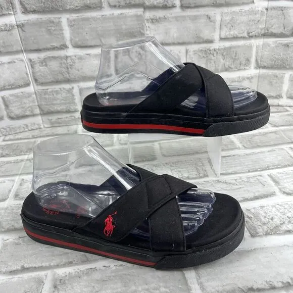Polo Ralph Lauren Women's 9 Black/Red Canvas Slide Sandals Vintage 90s