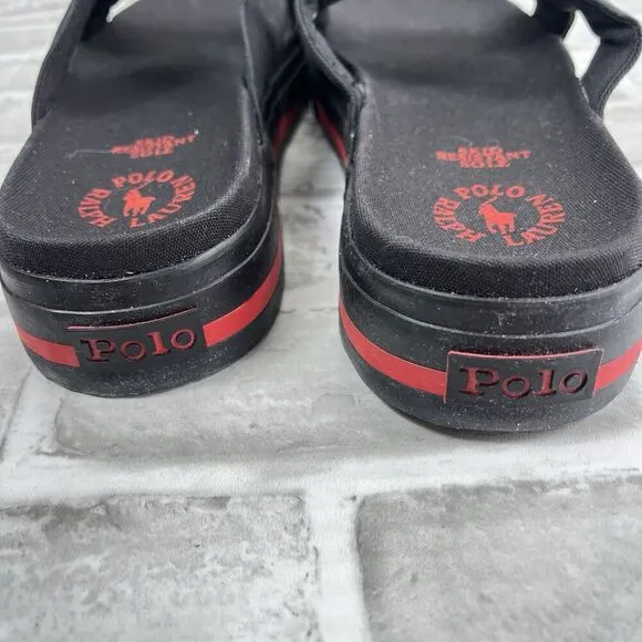 Polo Ralph Lauren Women's 9 Black/Red Canvas Slide Sandals Vintage 90s