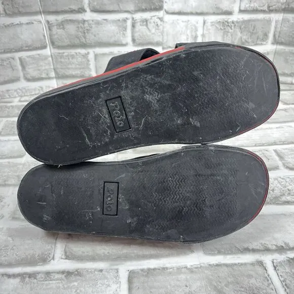 Polo Ralph Lauren Women's 9 Black/Red Canvas Slide Sandals Vintage 90s