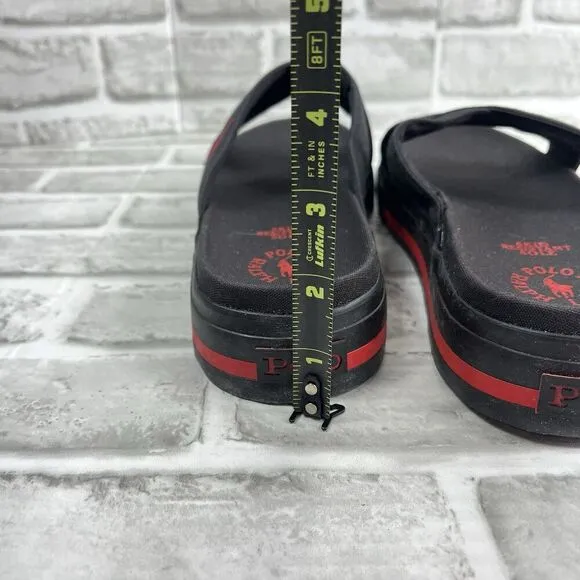 Polo Ralph Lauren Women's 9 Black/Red Canvas Slide Sandals Vintage 90s