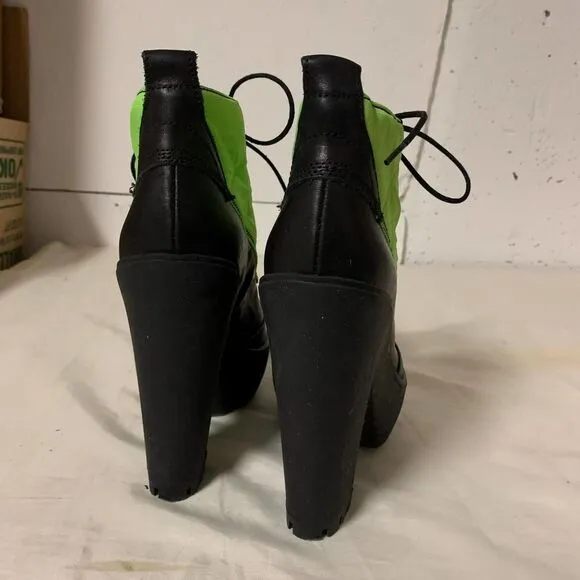 POLO RALPH LAUREN neon green high heel  5 inch lace up Hester boots booties 38 8